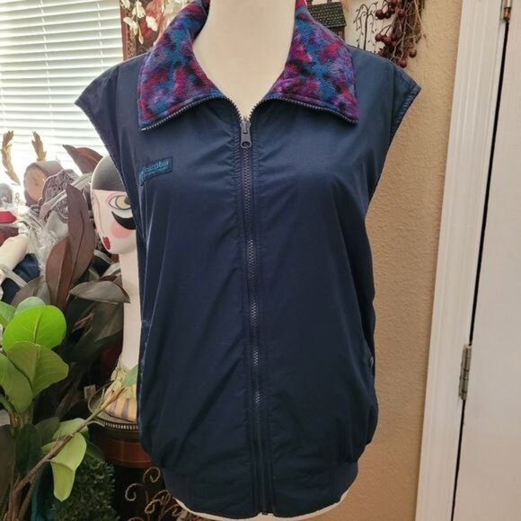 Columbia end reversible vest jacket fleece medium blue southwest print - Picture 9 of 9